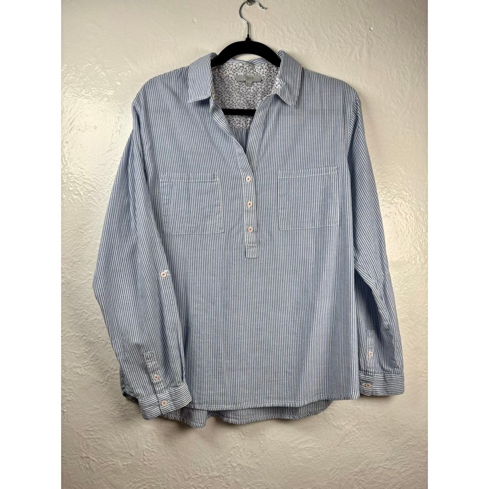 Dalia Pinstripe Tunic Top Large Blue White Roll Tab Coastal Nautical Hamptons